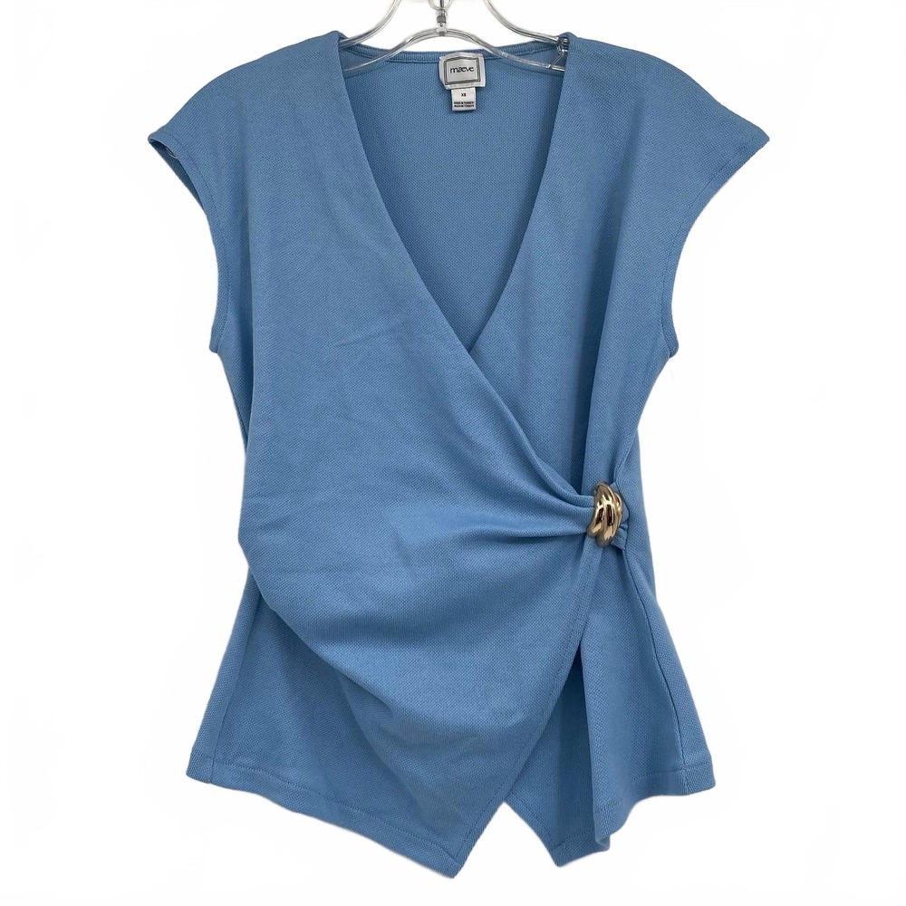 Maeve Blue Blouse Wrap Top Gold Hardware | Womens XS